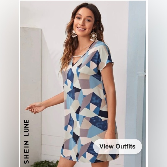 SHEIN lune batswing sleeve geo dress - Picture 3 of 9